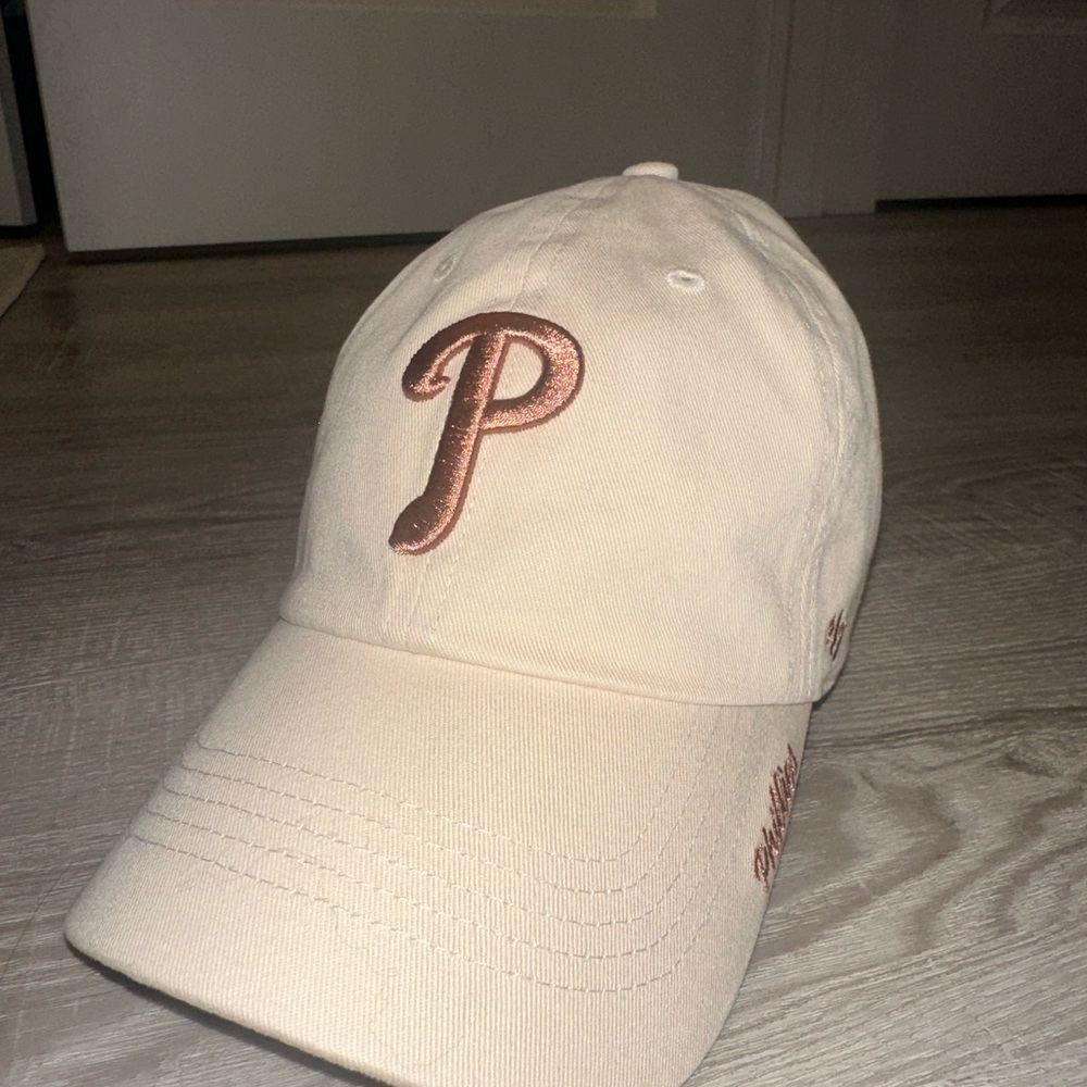 Phillies Cream Baseball Cap with Pink embroidery